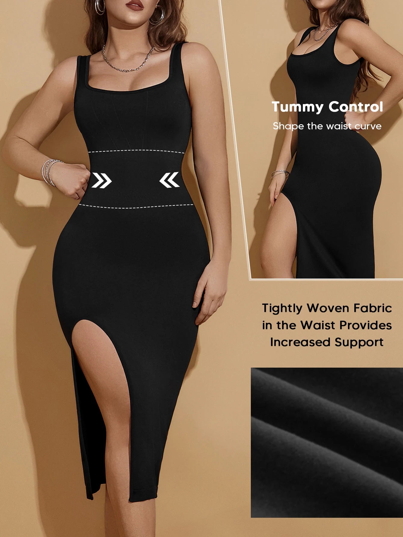 Women Square Neck Sleeveless Slim Dress For Cocktail Party