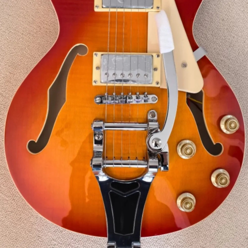 OUCEY 6-String Semi Hollow Maple Guitar with Bigsby Tremolo