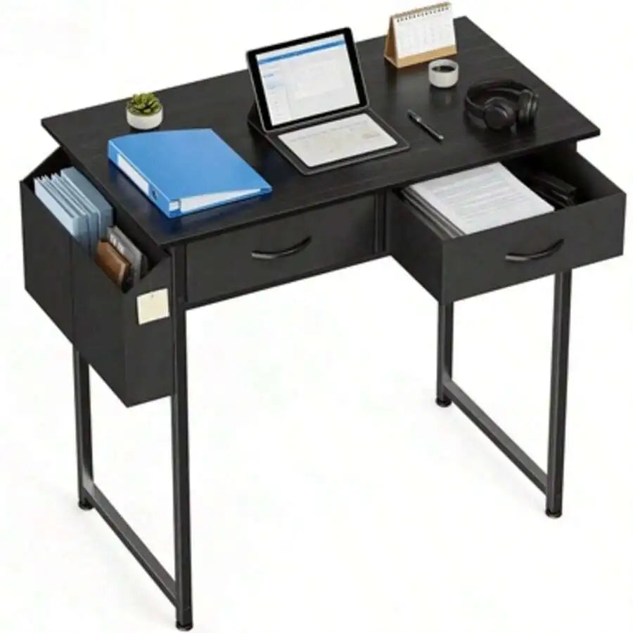 Compact Computer Desk With Drawers For Small Space Home Office