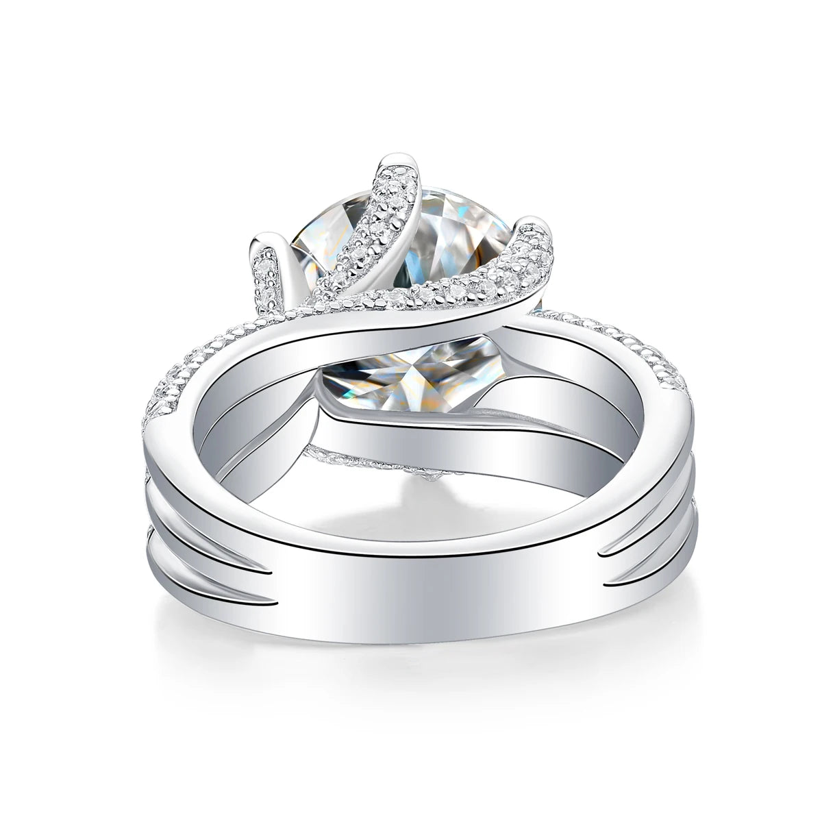 Moissanite Engagement Ring In Sterling Silver Round Brilliant Claw Setting