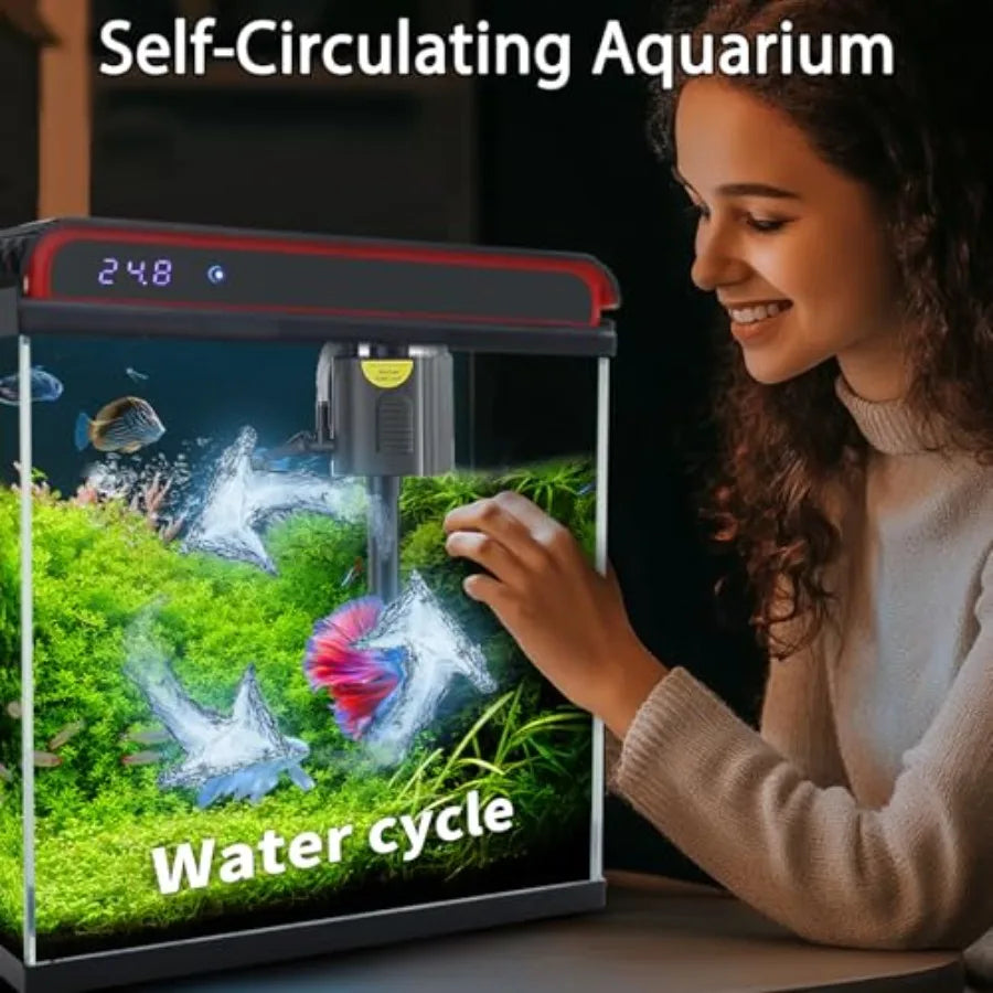 Glass Aquarium Kit With Self Cleaning LED And Temperature Detection