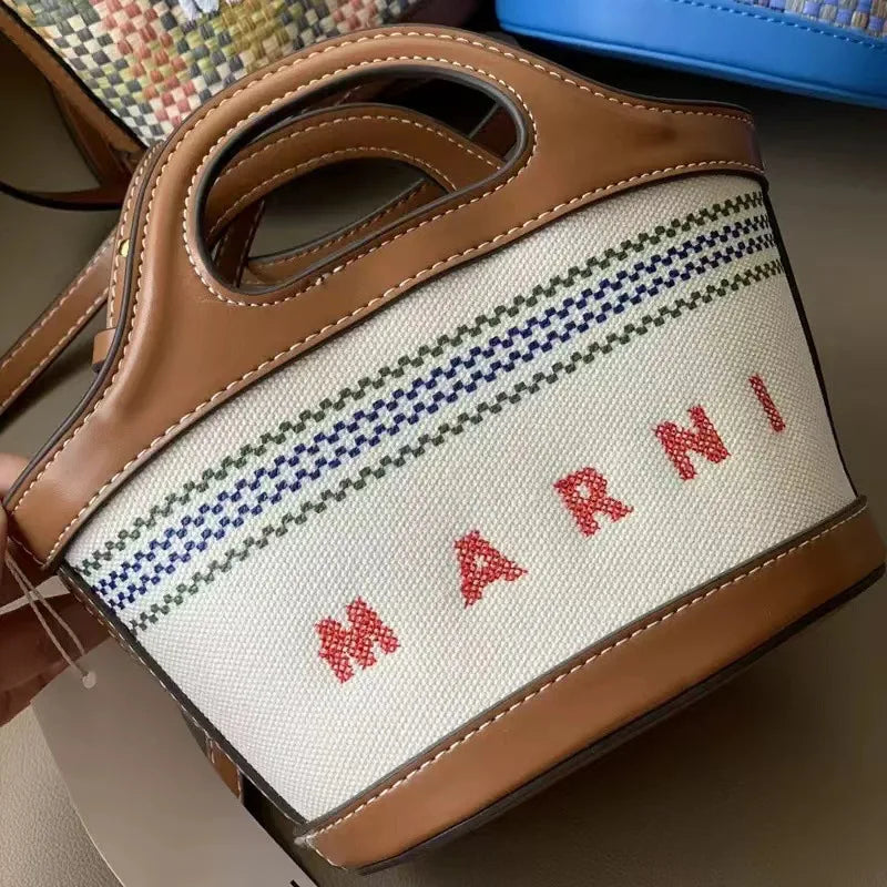 Elegant Mini Tote Bag With Leather Edges And Cutout Handle