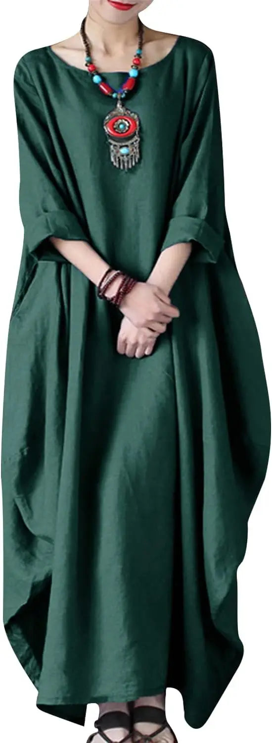 Cotton Caftan Maxi Dress Loose Fit For Autumn Casual