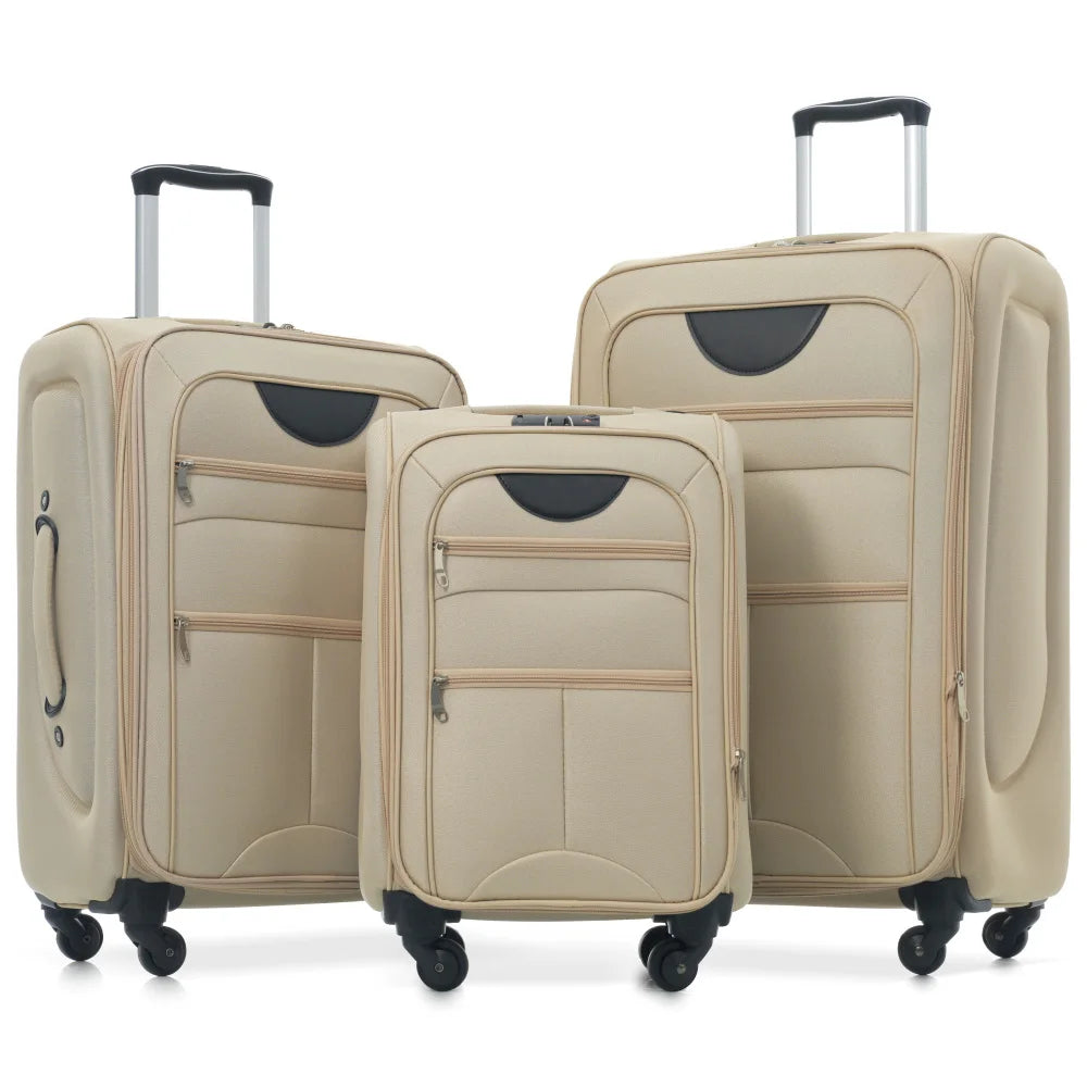 Expandable Softside Luggage Three Piece Set With Spinner Wheels TSA Lock