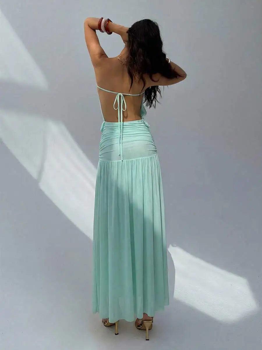 Chiffon Strapless Maxi Dress With Ruched Waist And Flowing Skirt