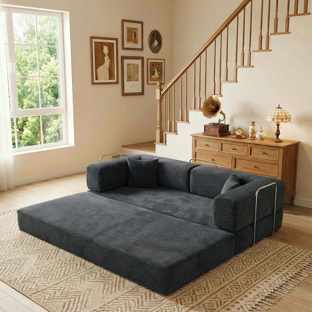 YQzyphyna 4-In-1 Folding Corduroy Futon Sofa Bed Loveseat