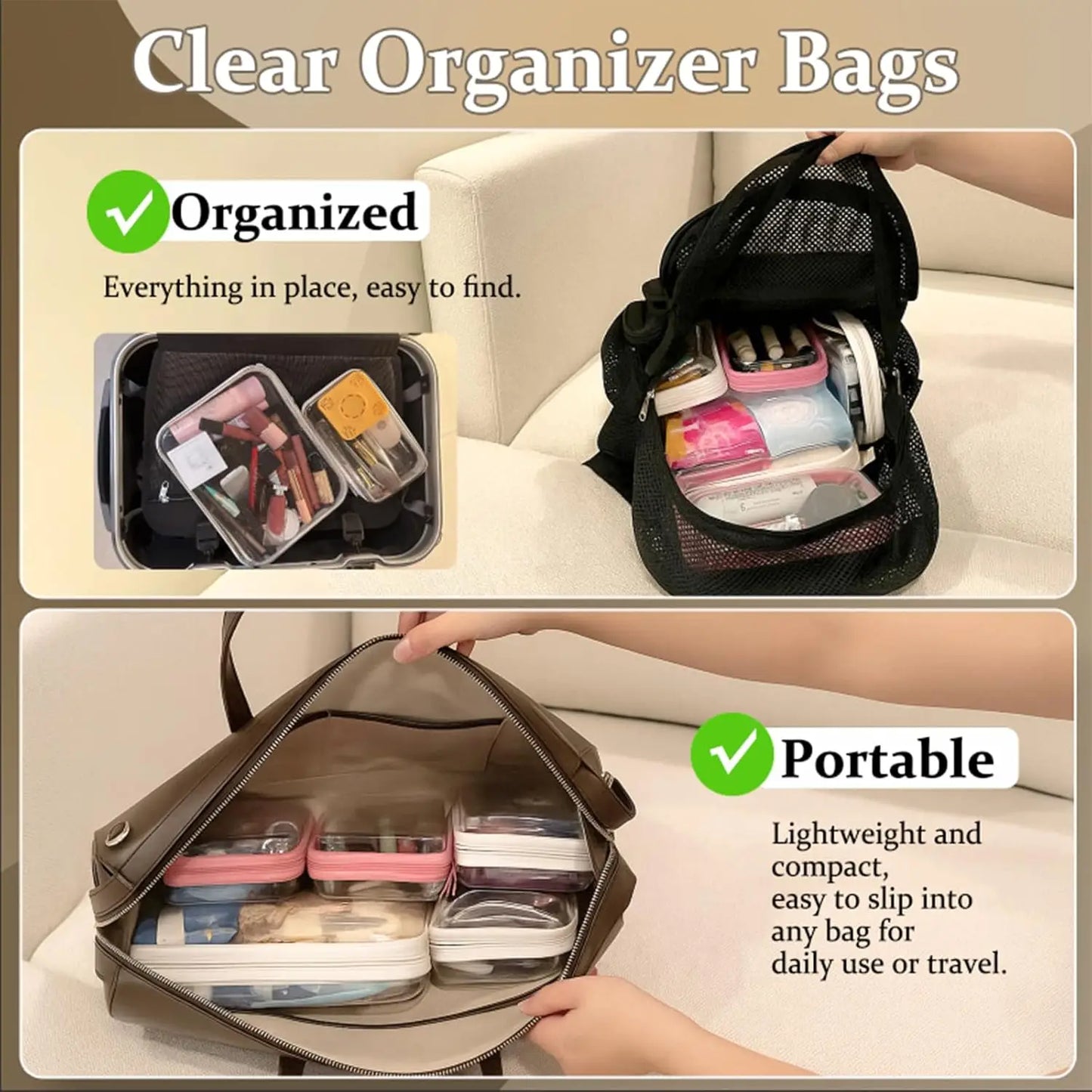 Clear Zipper Pouches Hard Shell Case Travel Organizer Toiletry Bag