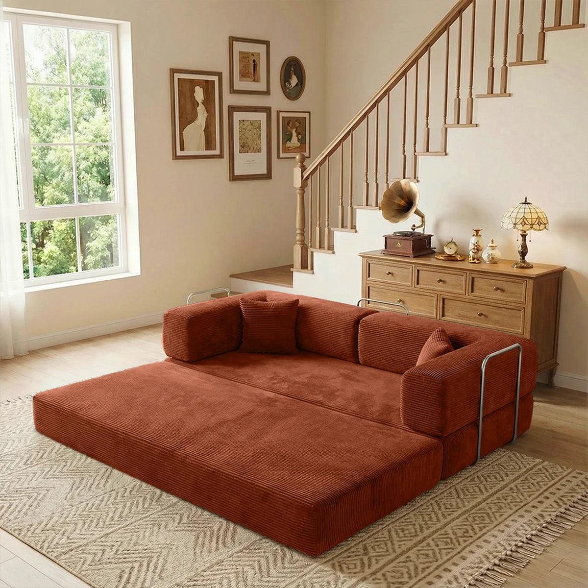 YQzyphyna 4-In-1 Folding Corduroy Futon Sofa Bed Loveseat