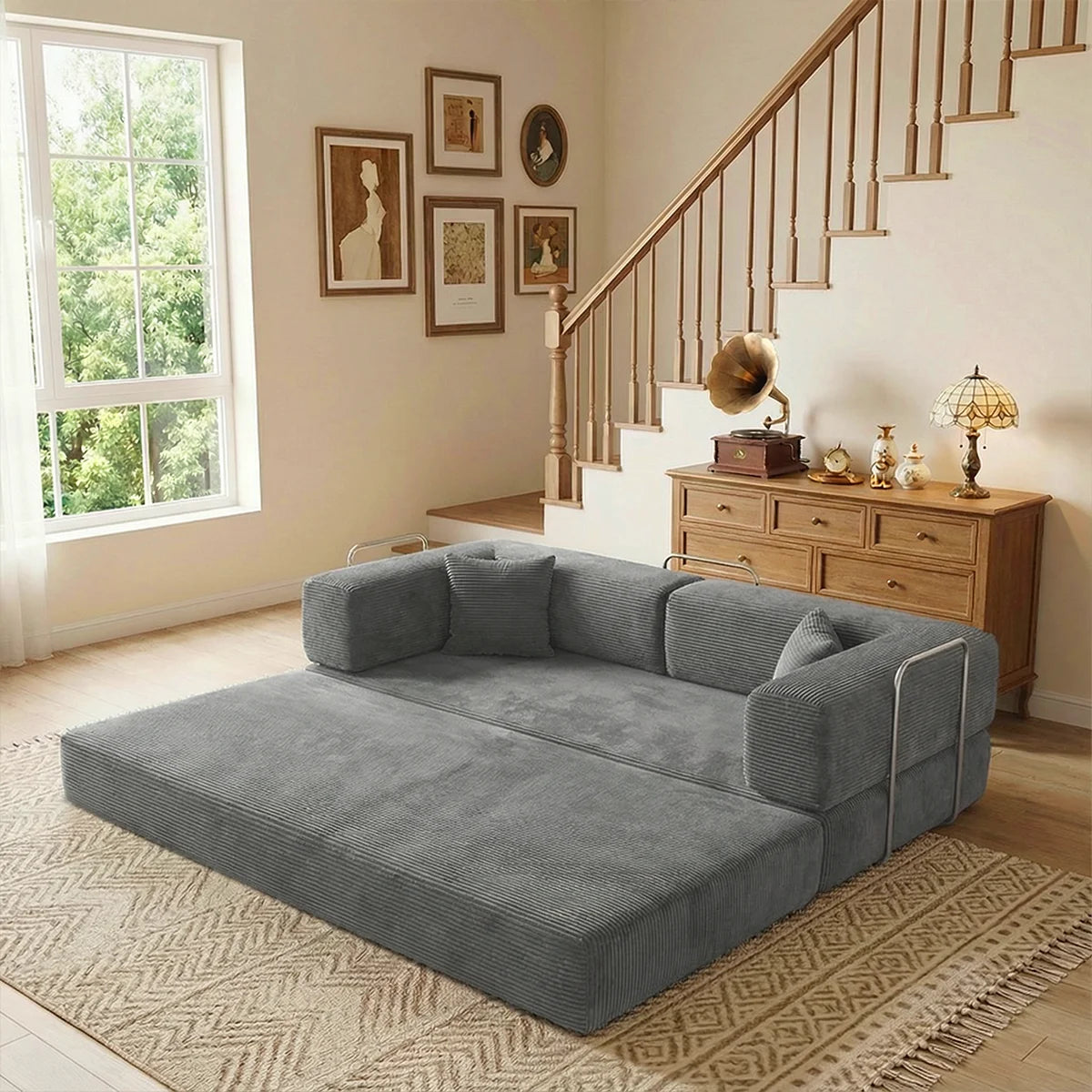 YQzyphyna 4-In-1 Folding Corduroy Futon Sofa Bed Loveseat