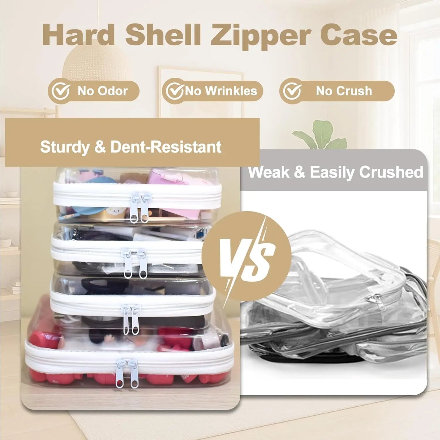 Clear Zipper Pouches Hard Shell Case Travel Organizer Toiletry Bag