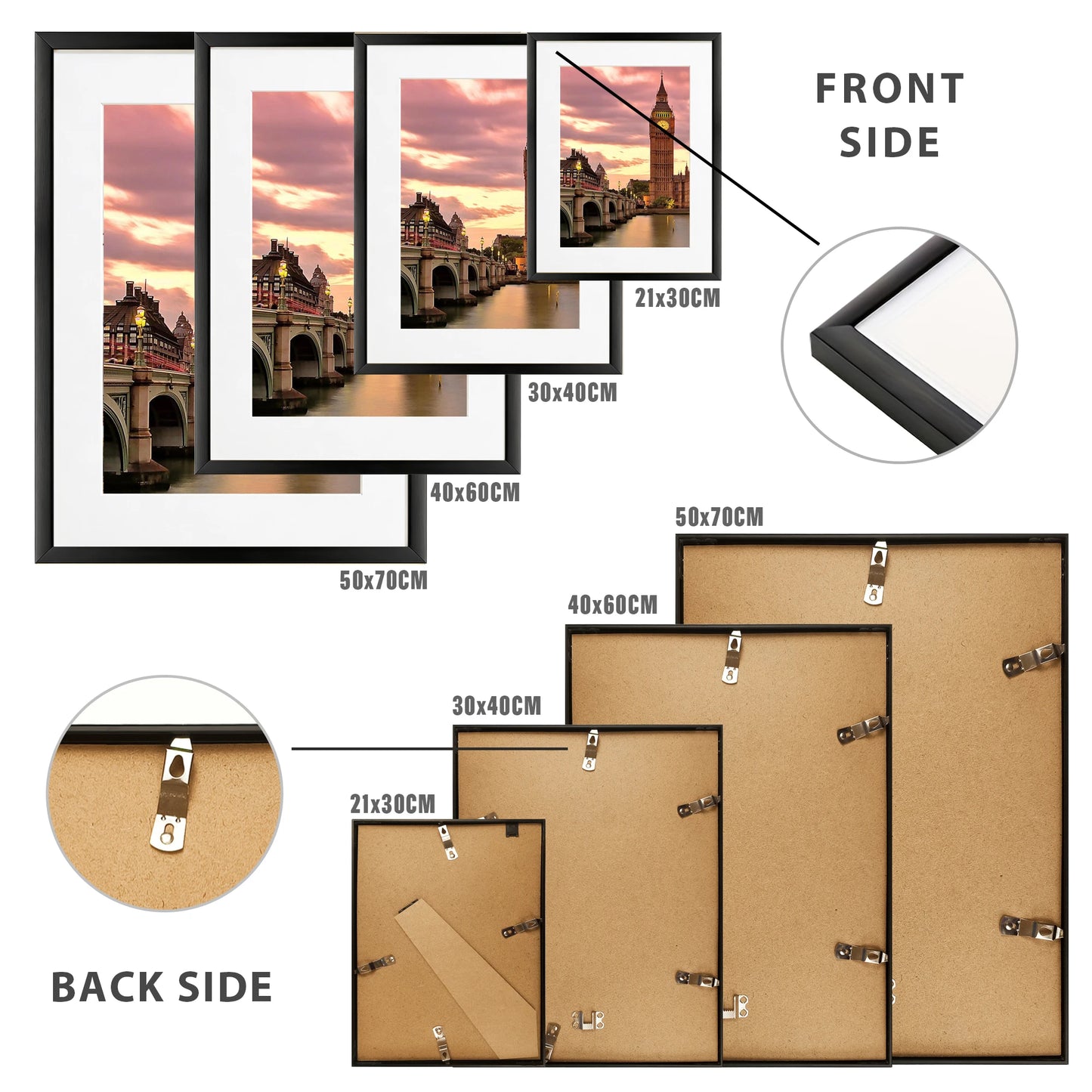 Aluminum Picture Frame Set Three Pieces With Mat
