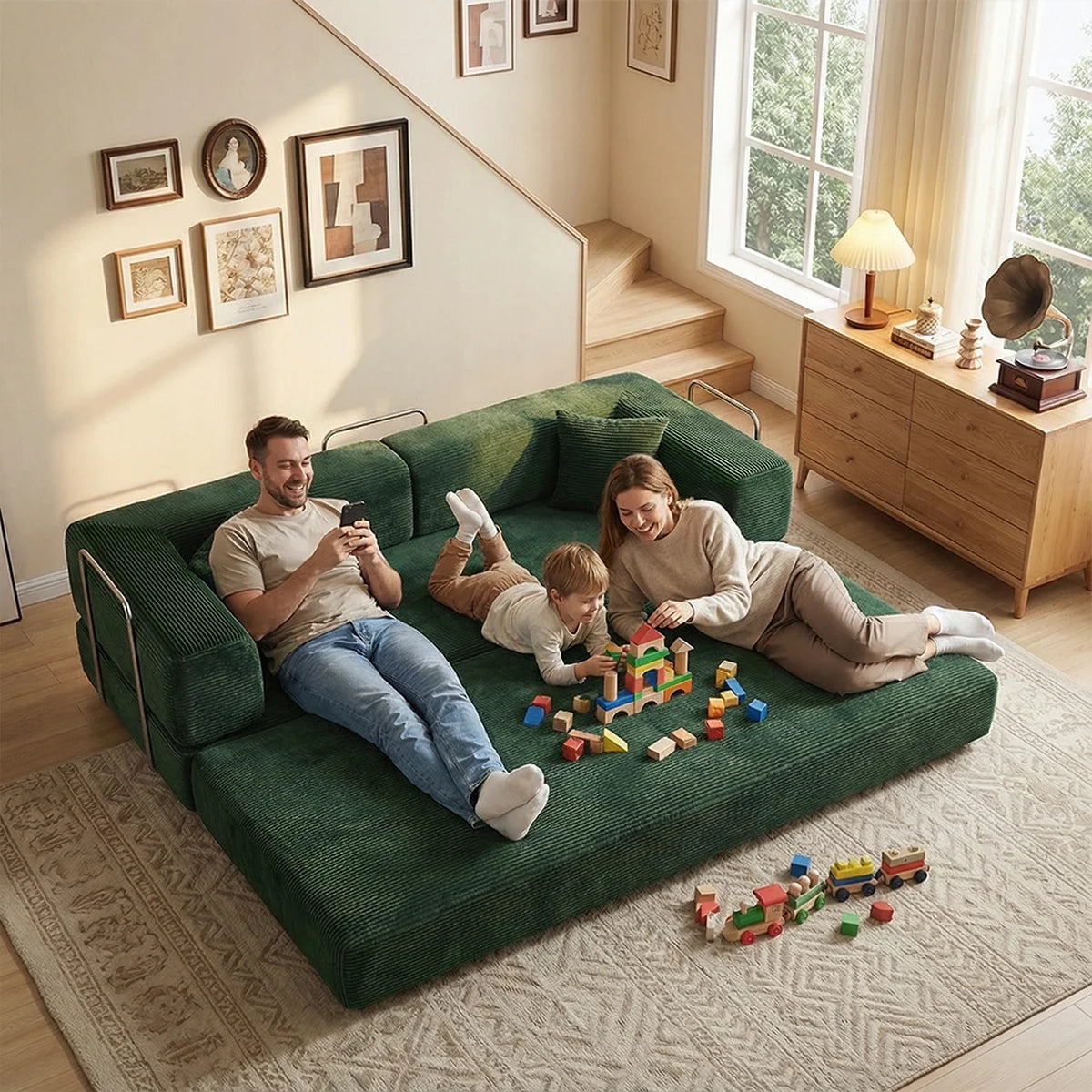 YQzyphyna 4-In-1 Folding Corduroy Futon Sofa Bed Loveseat
