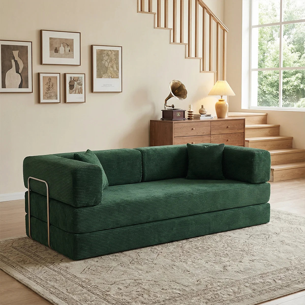 YQzyphyna 4-In-1 Folding Corduroy Futon Sofa Bed Loveseat