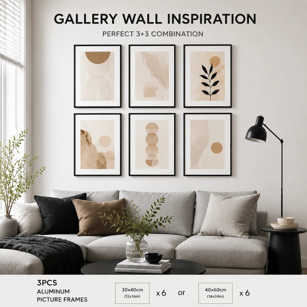 Aluminum Picture Frame Set Three Pieces With Mat