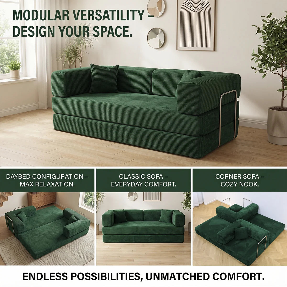 YQzyphyna 4-In-1 Folding Corduroy Futon Sofa Bed Loveseat
