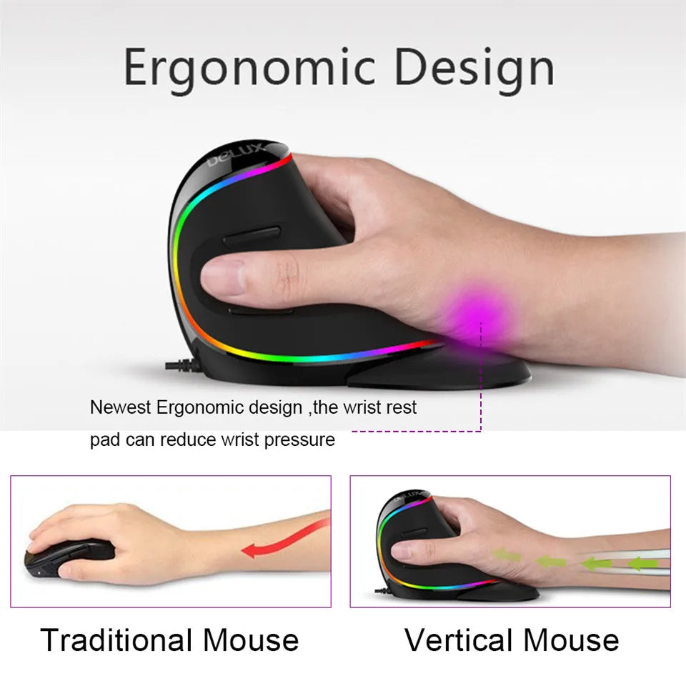 Delux M618 Plus Ergonomic Vertical Gaming Mouse 4000 DPI RGB