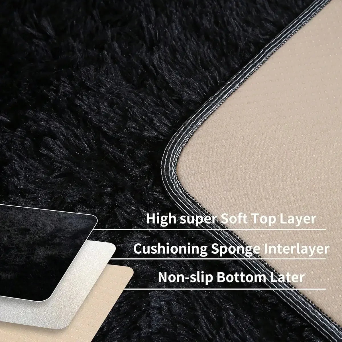 Plush Long Pile Carpet Rug Soft Non Slip Living Rooms