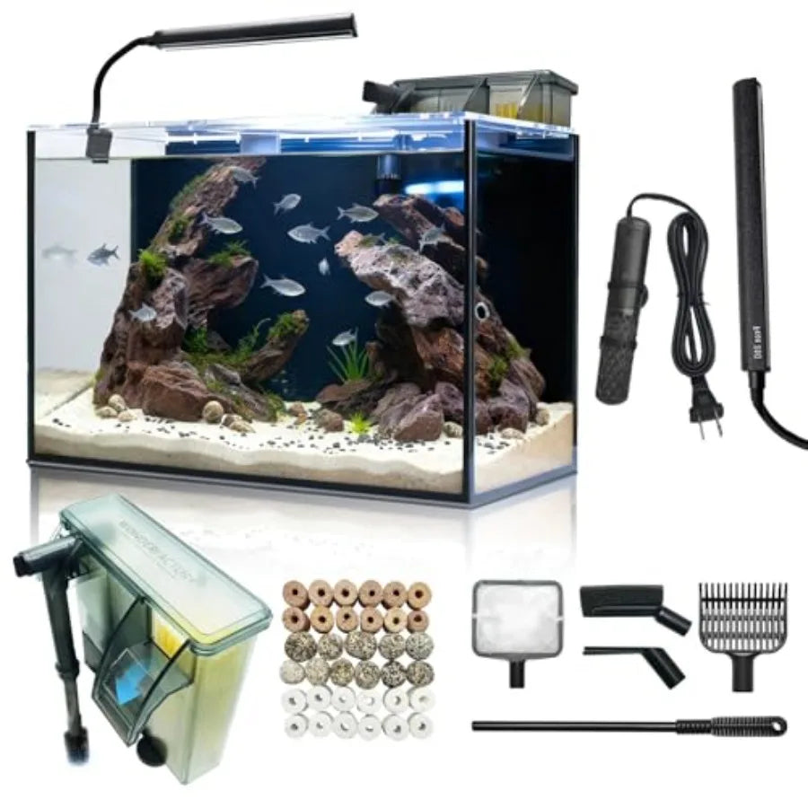 Glass Aquarium For Tropical Freshwater Rimless Design With Self Cleaning Filter