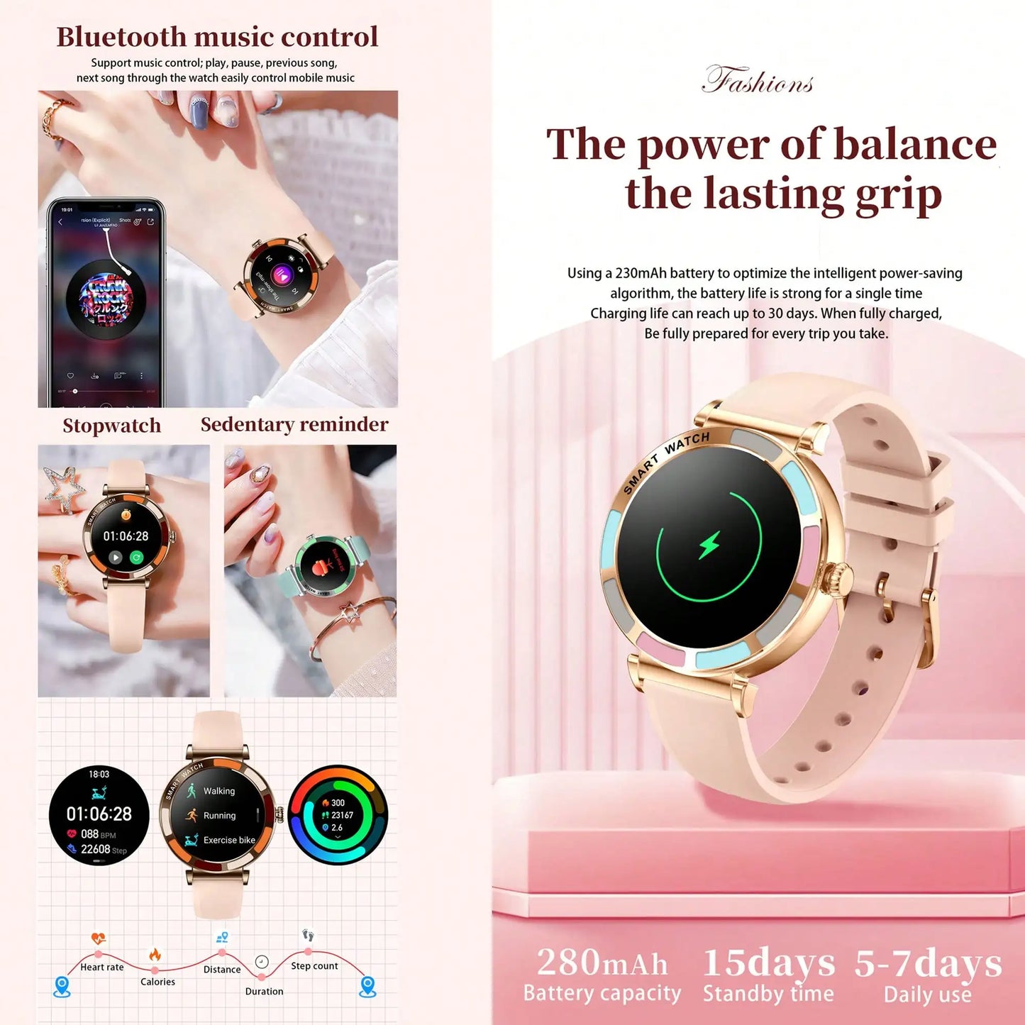 Smart Womens Watch Bluetooth Fitness Tracker Heart Rate SpO2 Waterproof