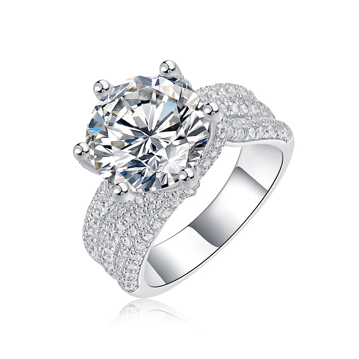 Moissanite Engagement Ring In Sterling Silver Round Brilliant Claw Setting