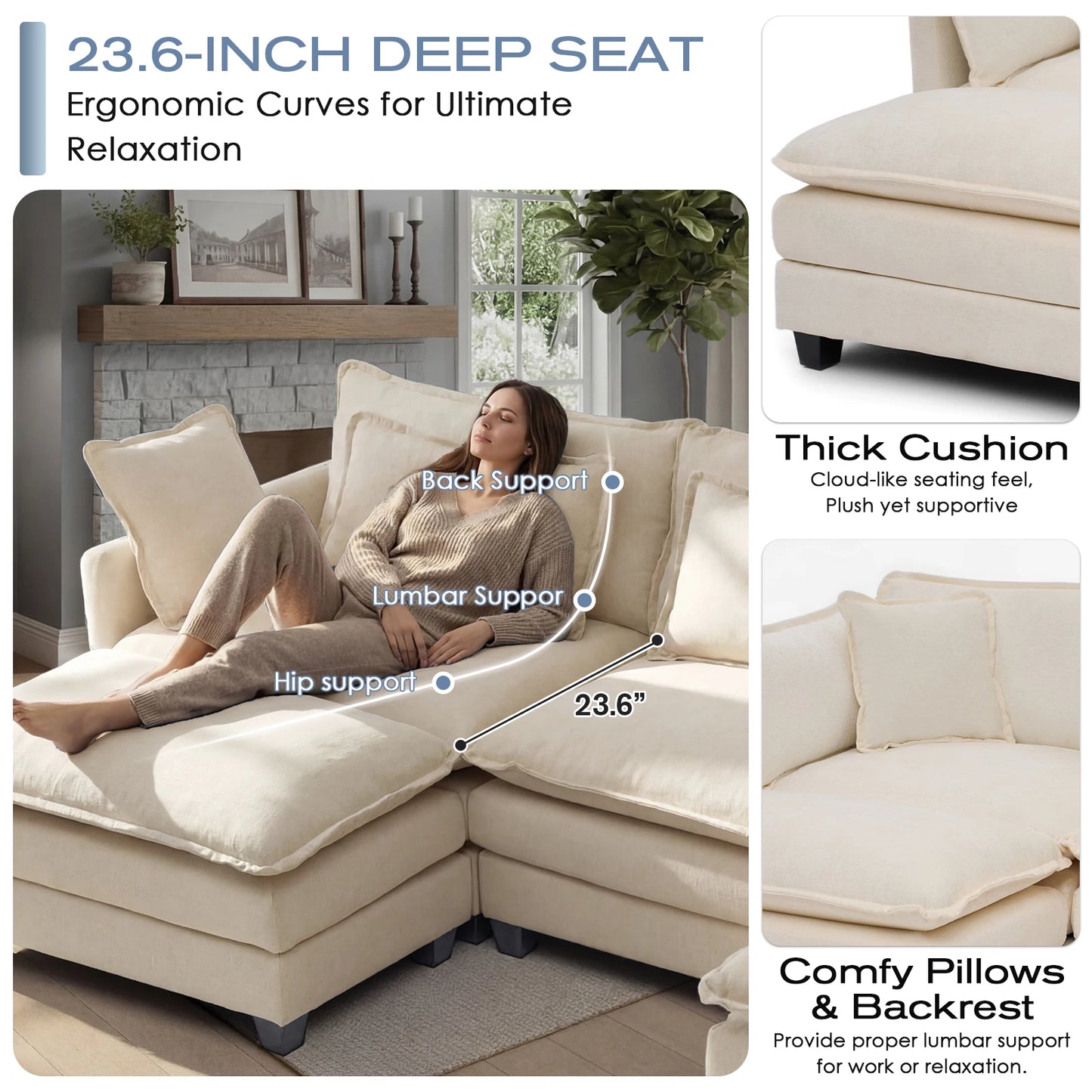 Modular Sectional Sofa With Ottoman And Deep Seat Comfort