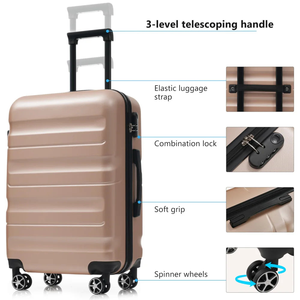 Hardshell ABS Luggage Set With Spinner Wheels Durable Travel Cases