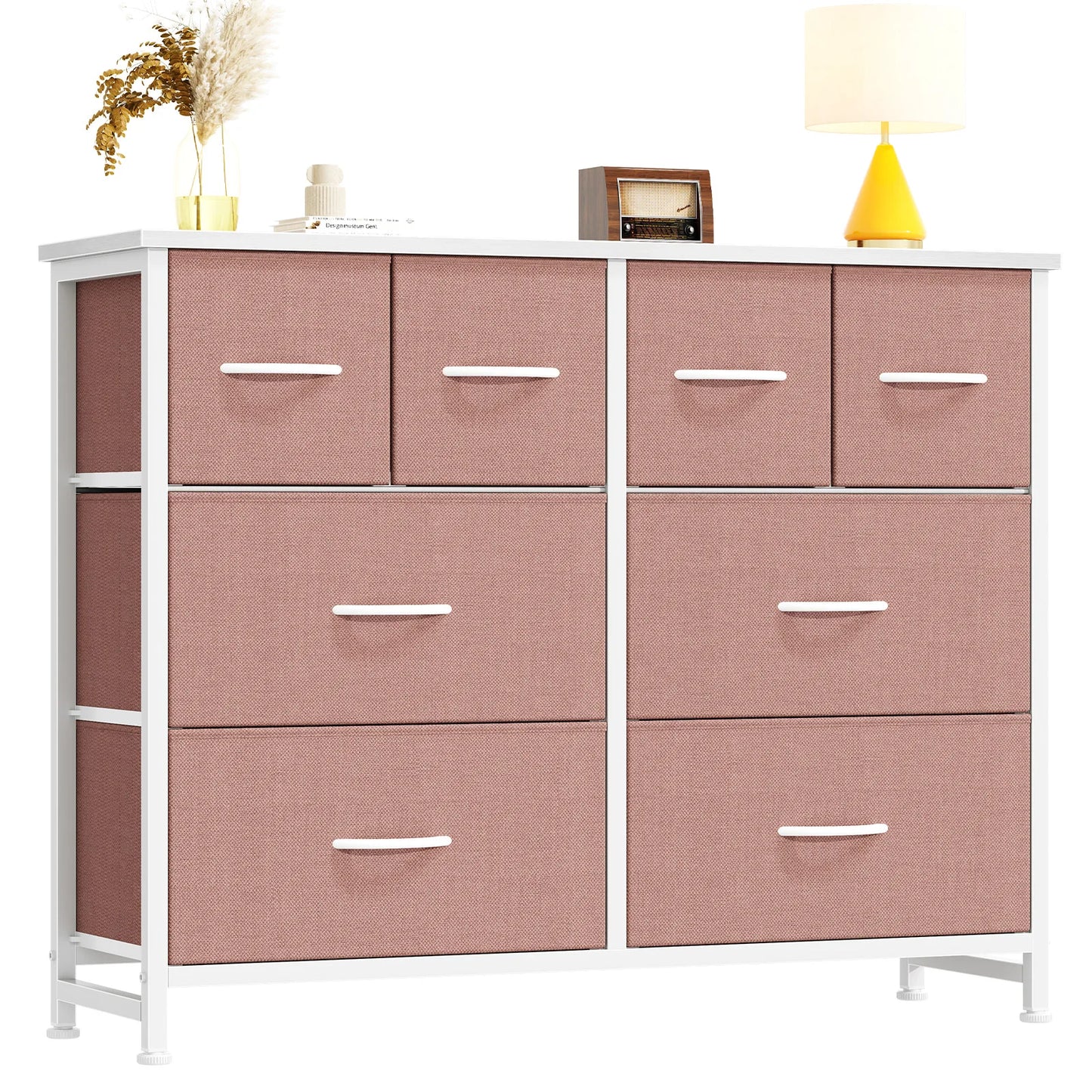 JHK Fabric Drawers Dresser With Wood Top And Metal Frame Storage Tower