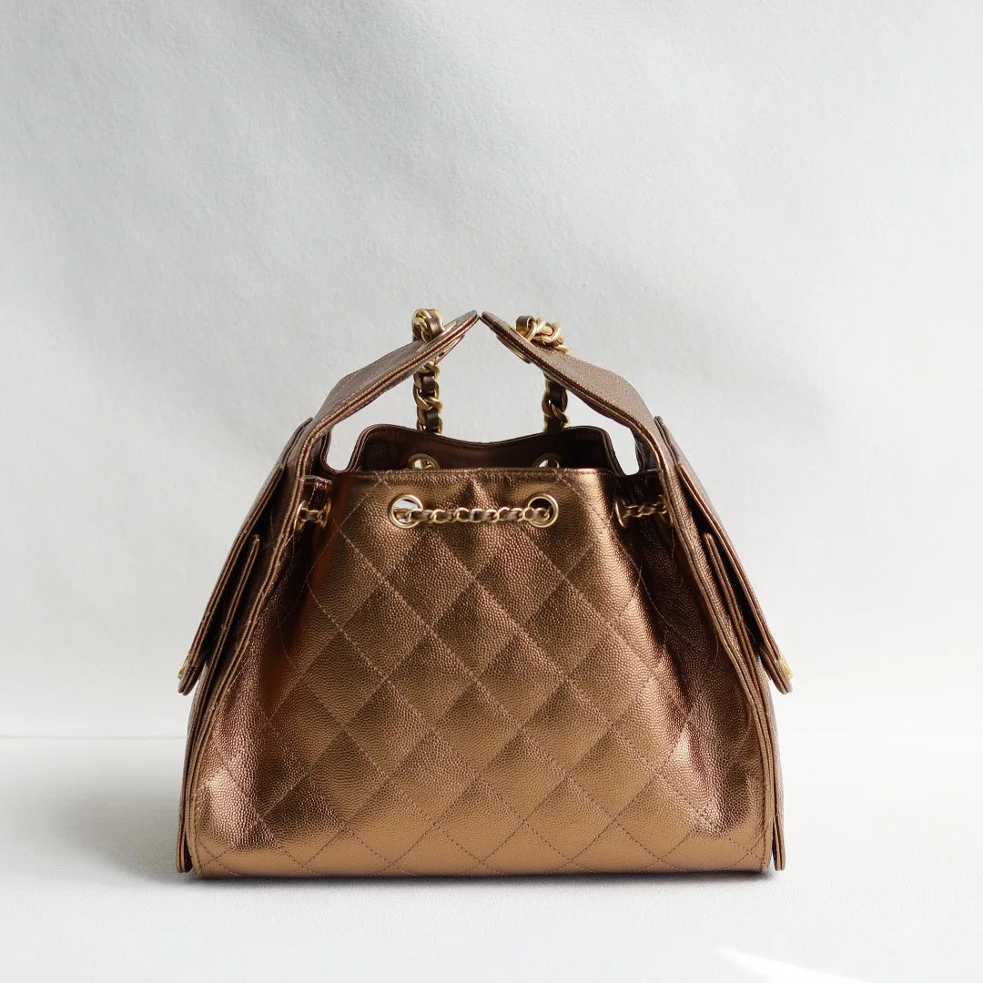 Women's Quilted Shoulder Bag With Chain Handle Faux Leather Tote