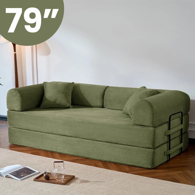 Corduroy Upholstered Folding Convertible Sofa Bed Loveseat Sleeper