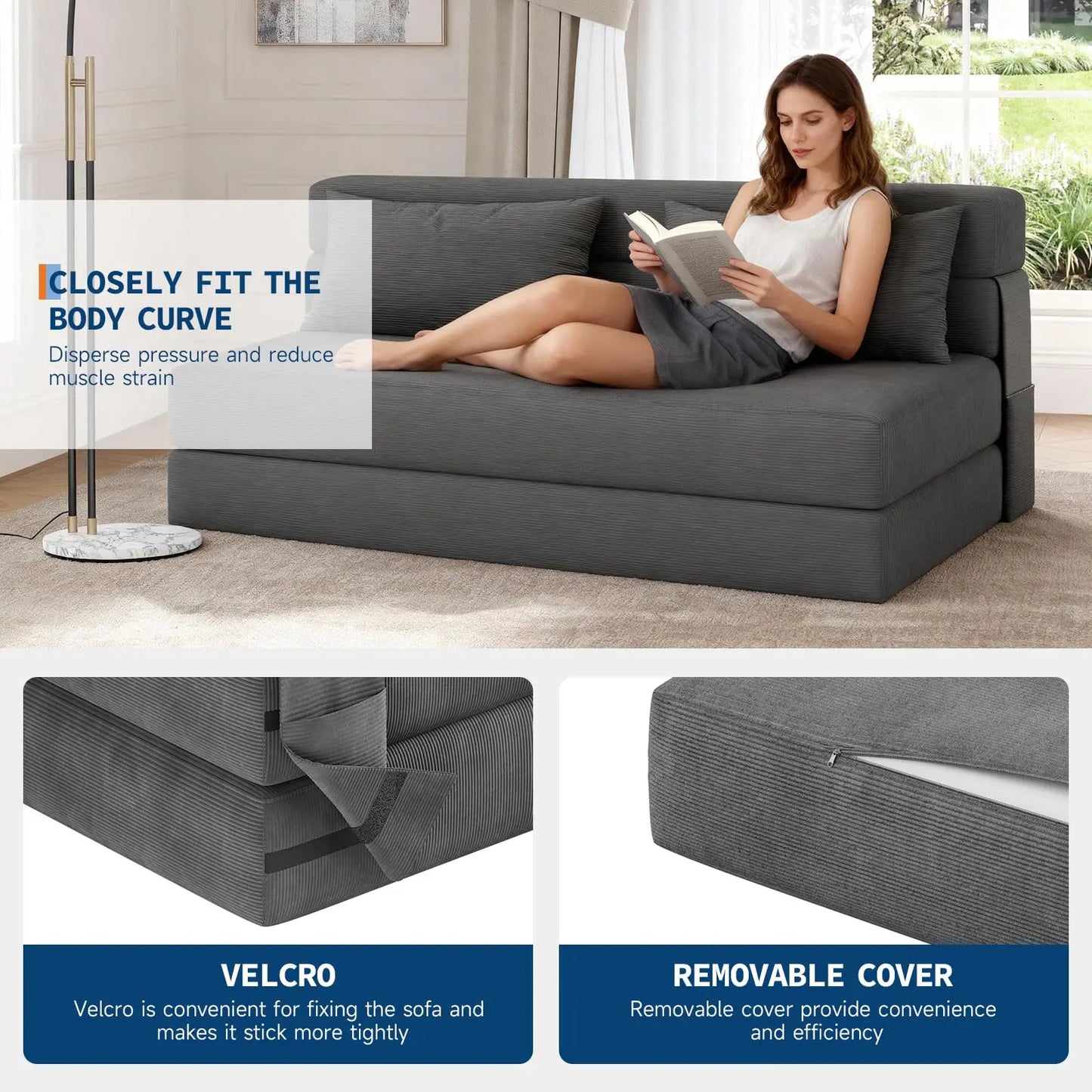 HobbyLane 4 In 1 Folding Sofa Bed Couch With Pillow Loveseat