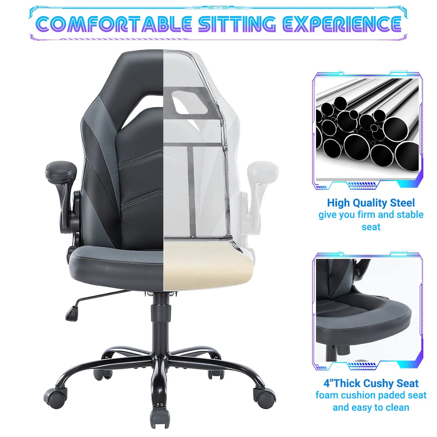 JHK Ergonomic Office Gaming Chair PU Leather Adjustable Armrest
