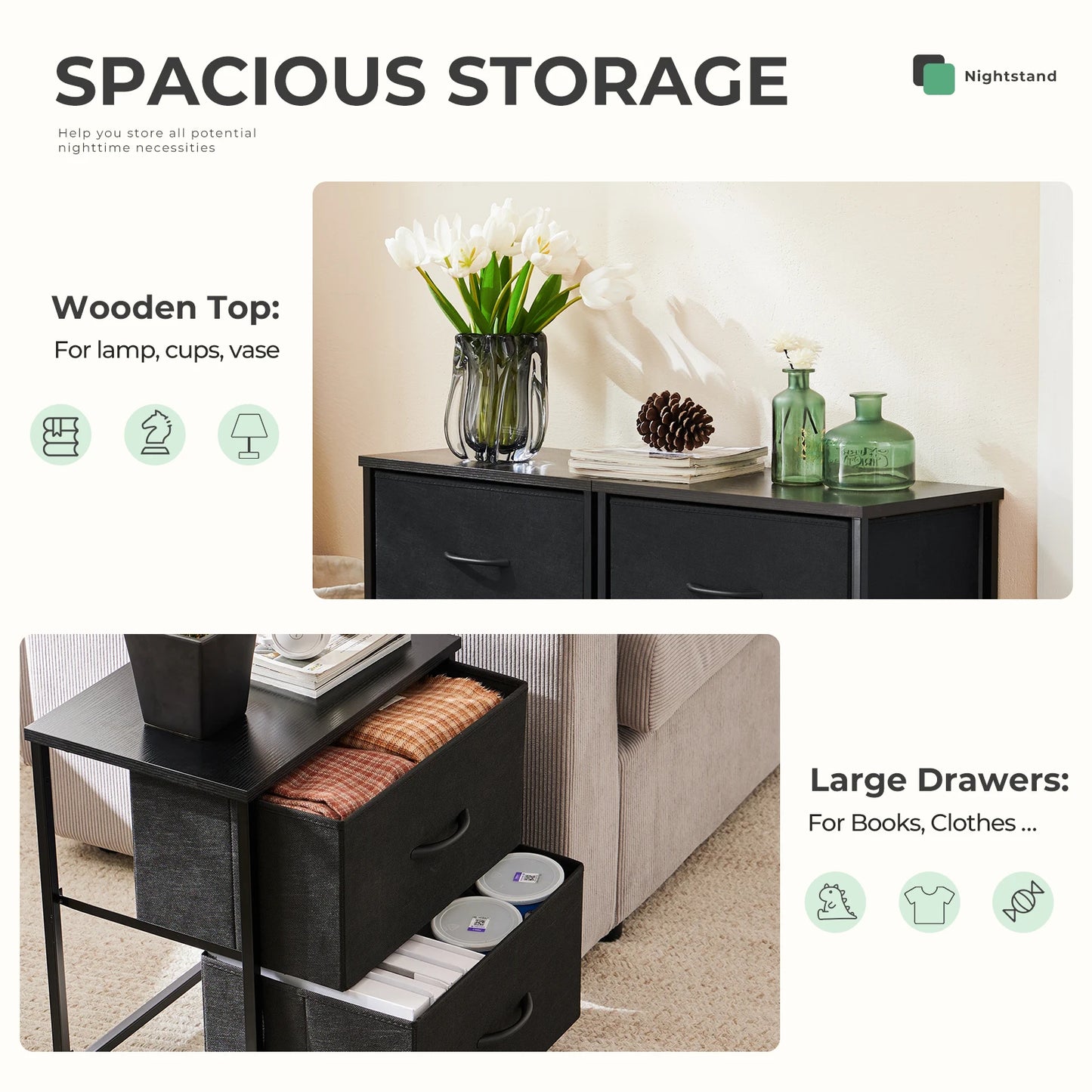 JHK Living Room Cabinet With Fabric Drawers Storage Organizer