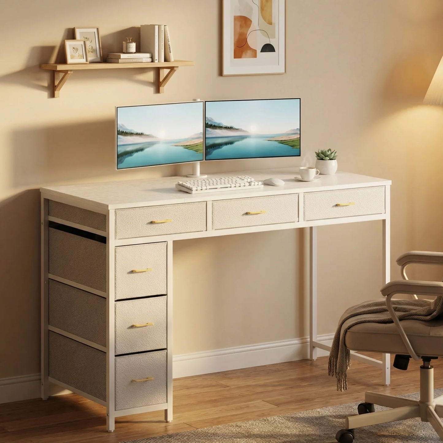 FRODROVIA Six Drawer Office Desk With Storage For Home Office