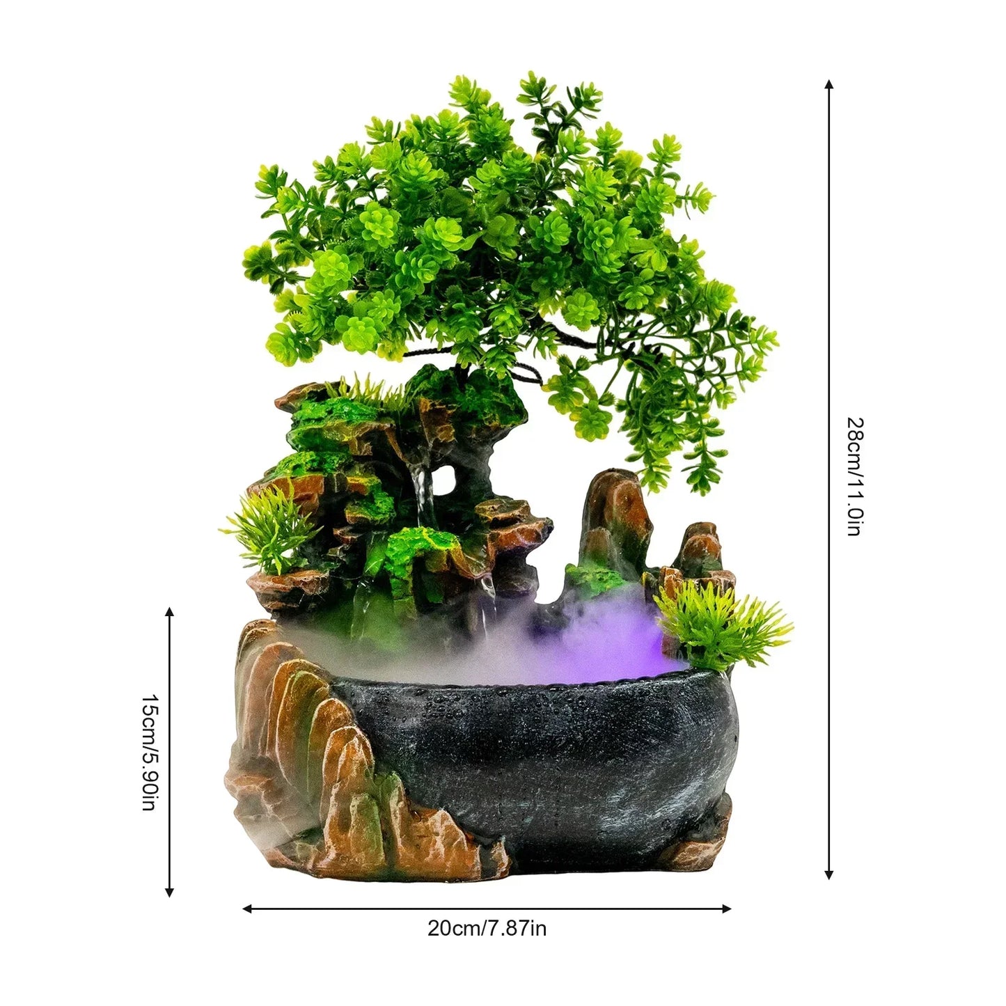 Tabletop Rockery Fountain With LED Light And Pump For Desk