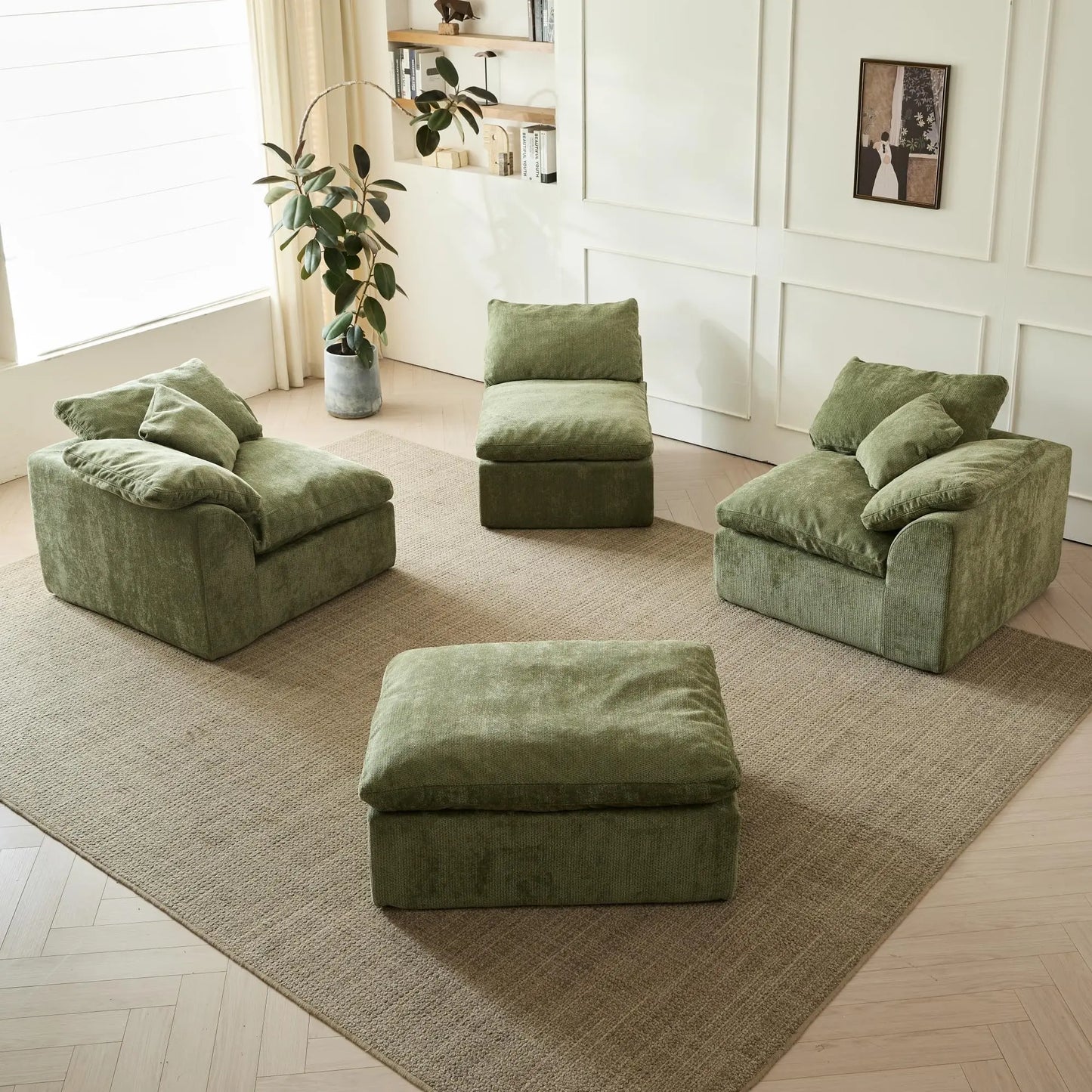 Yeflixvrau Modern Cloud L Shaped Sofa Modular Sectional With Ottoman