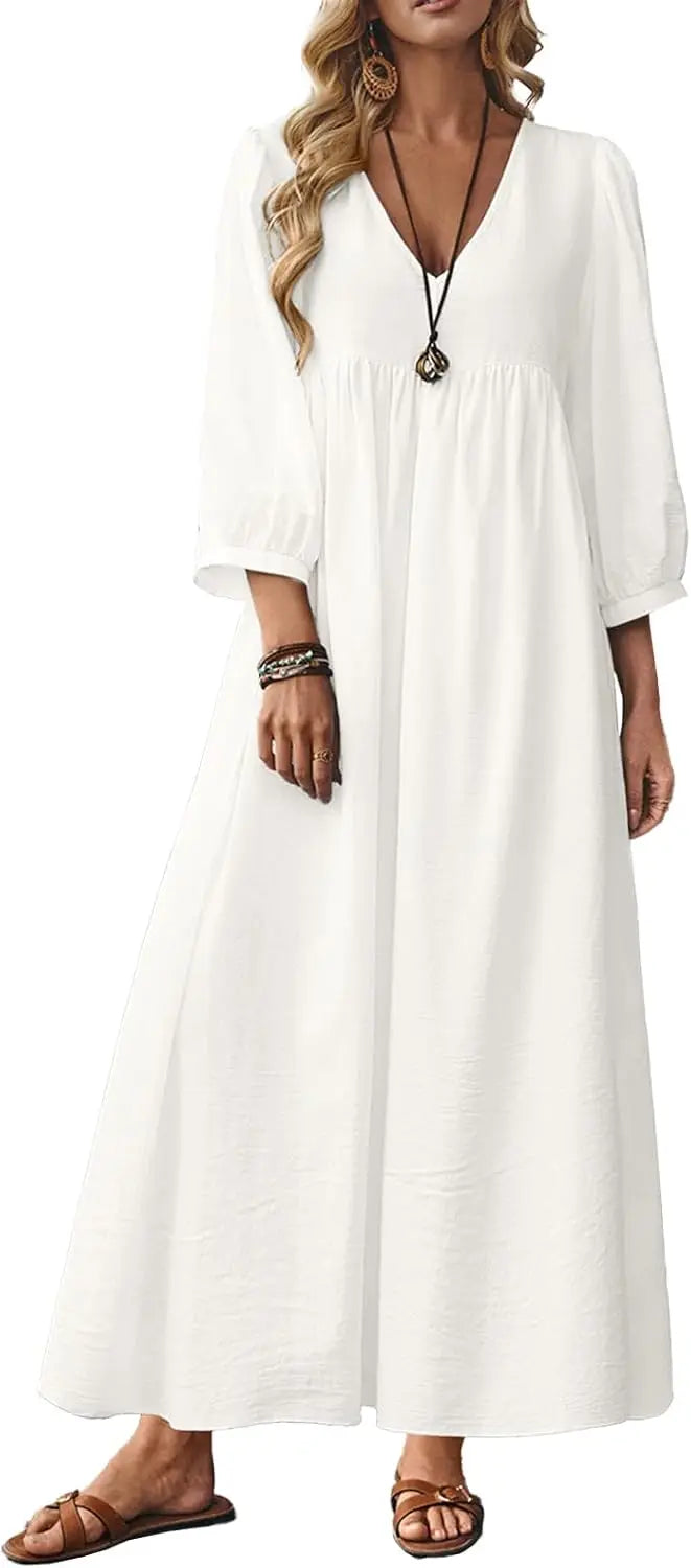 Cotton Caftan Maxi Dress Loose Fit For Autumn Casual