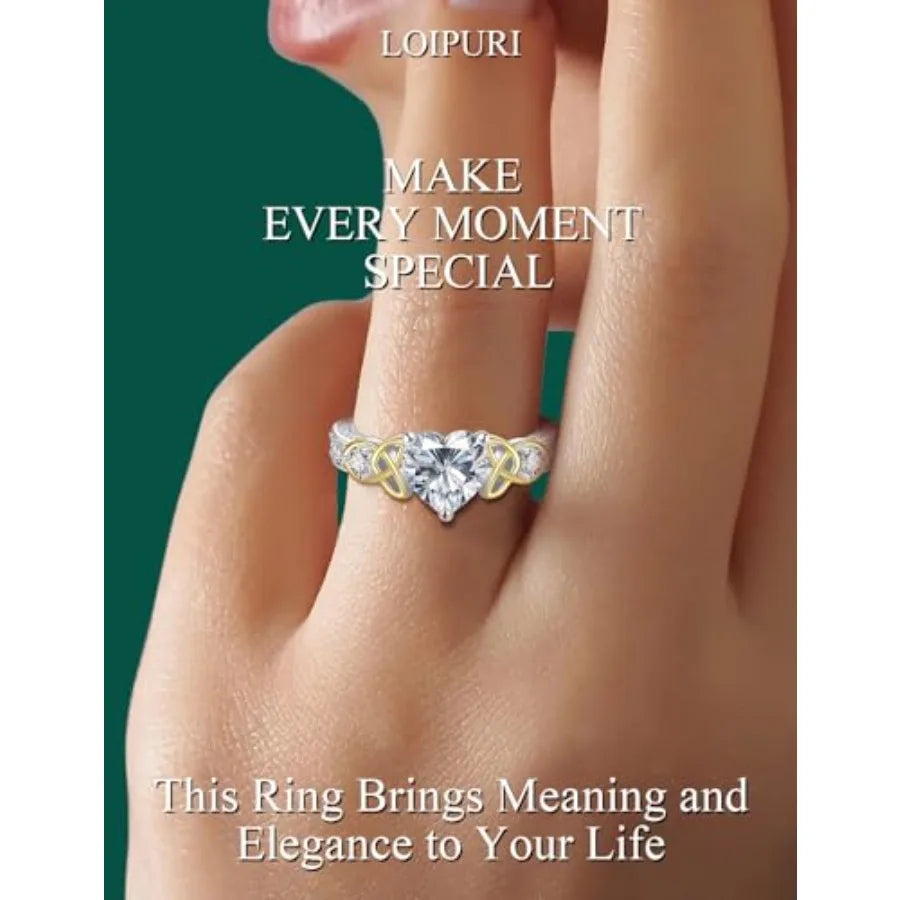 Moissanite Promise Ring For Her Heart Shaped Celtic Knot 2CT
