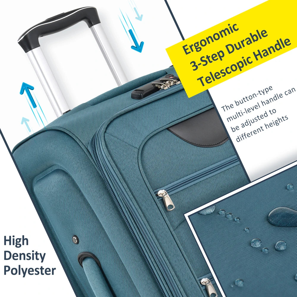 Expandable Softside Luggage Three Piece Set With Spinner Wheels TSA Lock