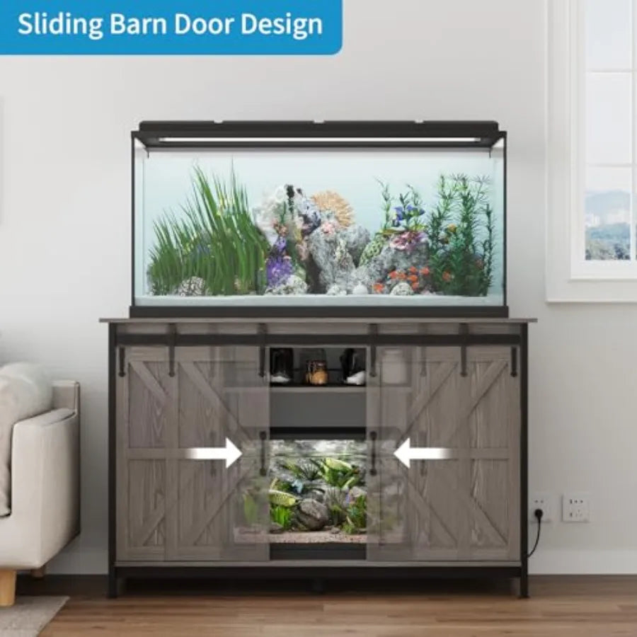 Farmhouse Aquarium Stand With Storage Cabinet And Power Outlet