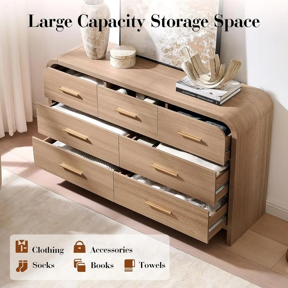Curved Seven Drawer Storage Cabinet and TV Stand Living Room