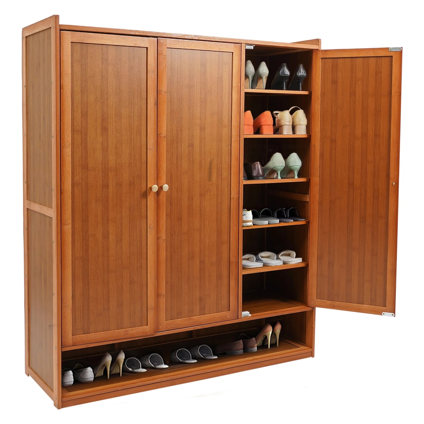 Natural Bamboo Shoe Cabinet With 3 Folding Doors 30 Pairs