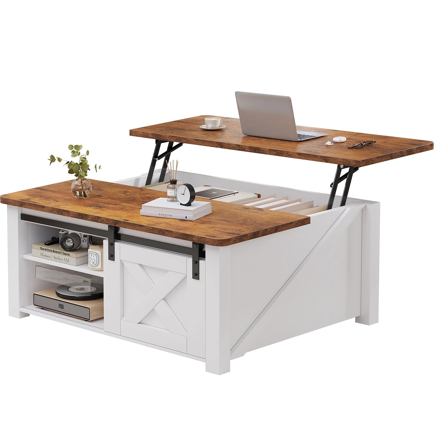 MCQ Wood Lift Top Coffee Table With Adjustable Storage Shelf