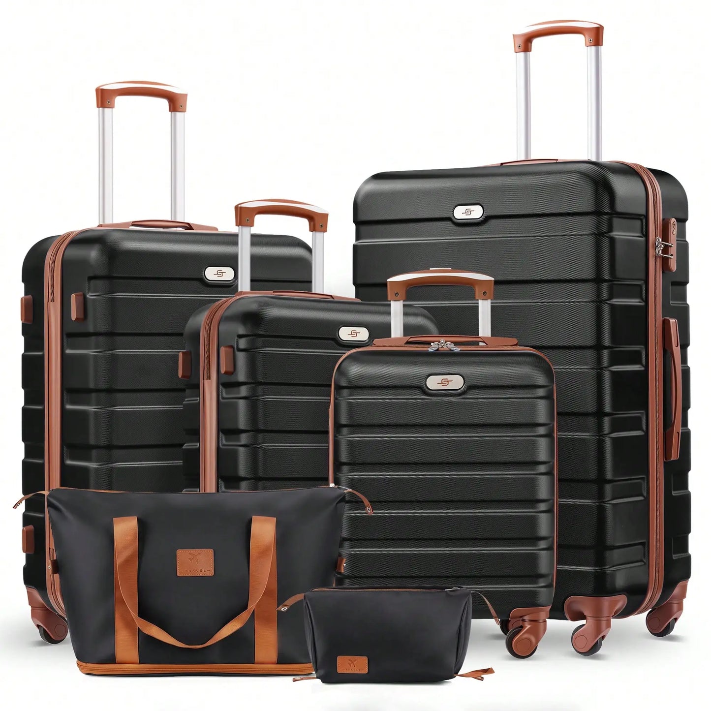 Six Piece ABS Hardside Spinner Luggage Set With Travel Bags