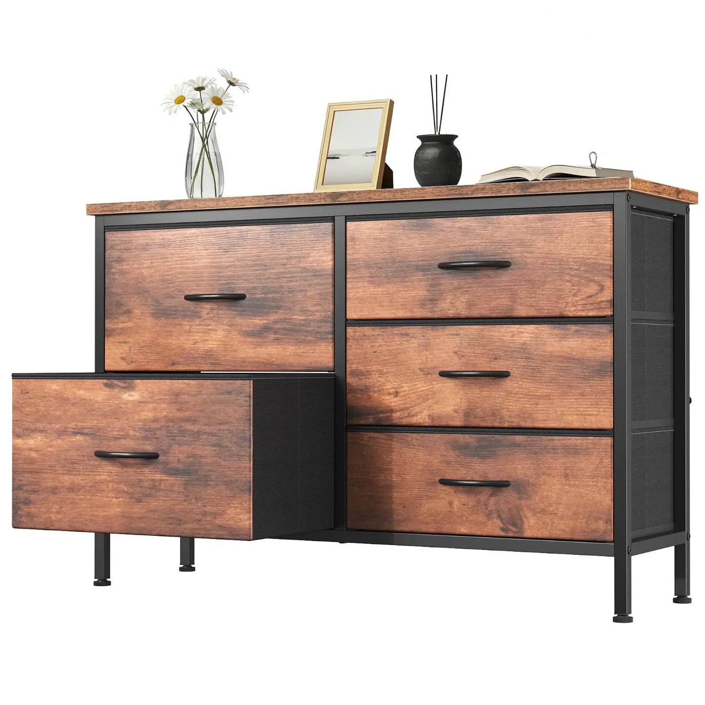 MCQ Cabinet With Five Fabric Drawers Metal Frame Nightstand