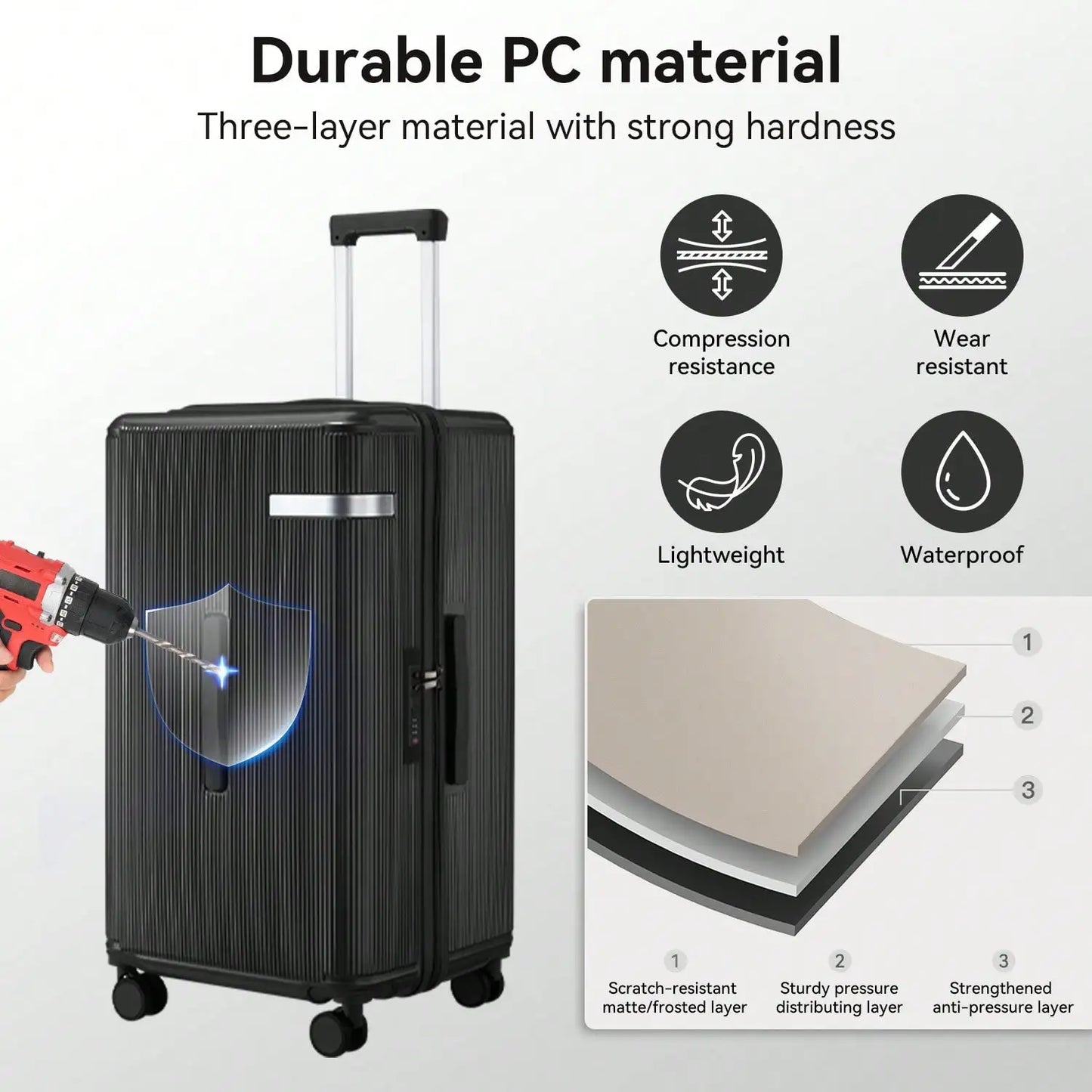 Lightweight Luggage 3 Piece Set With Anti Theft Lock