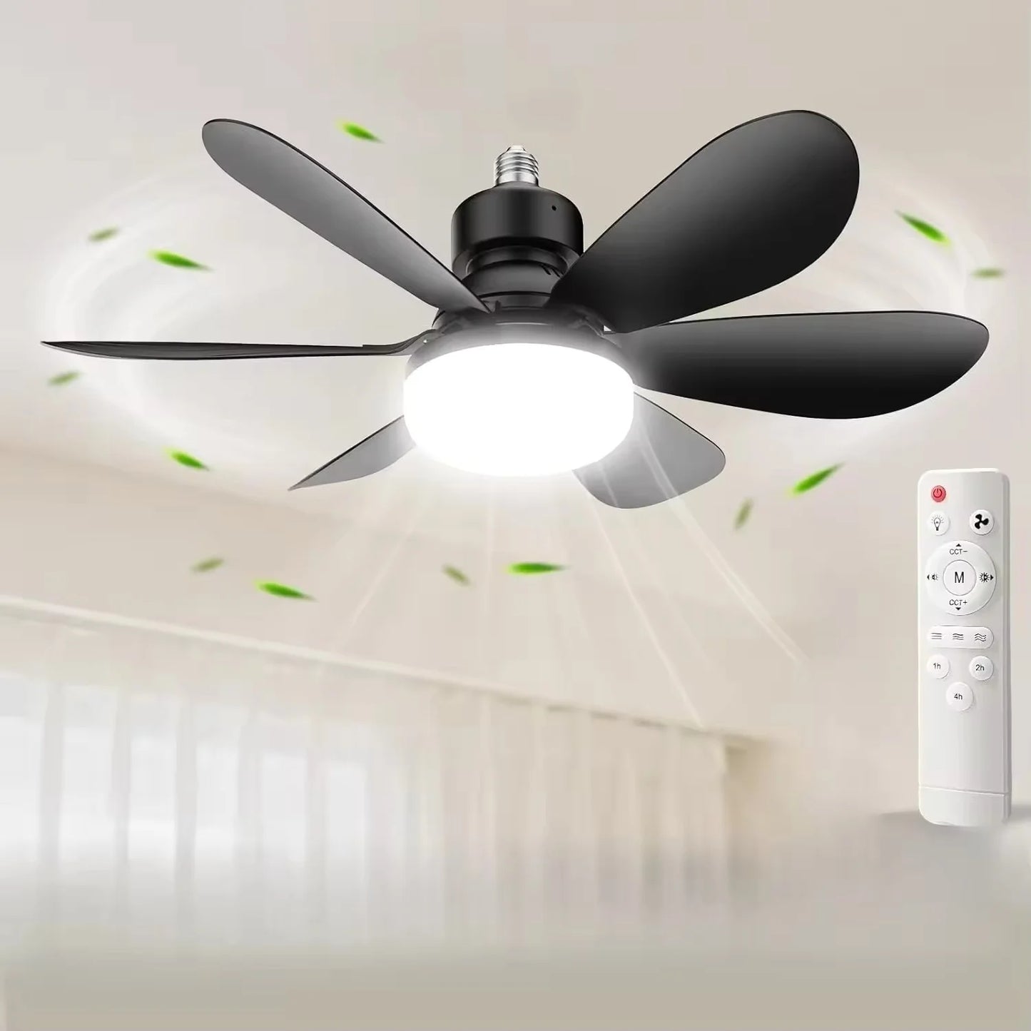 Ceiling Fan With Remote LED Light E27 Base Silent Bedroom