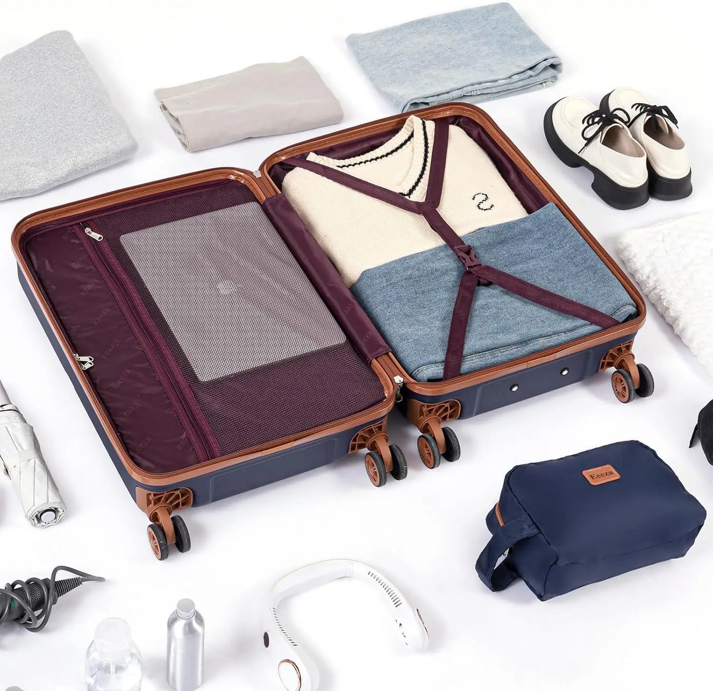 5 Piece ABS Luggage Set With Spinner Wheels TSA Lock
