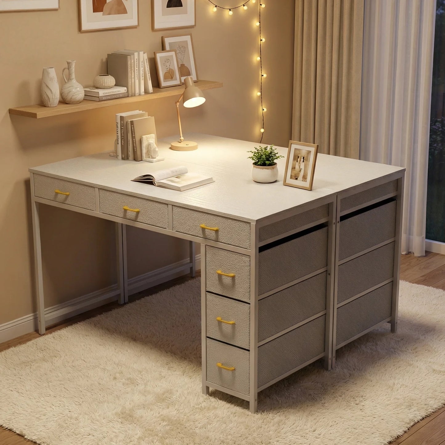 FRODROVIA Six Drawer Office Desk With Storage For Home Office