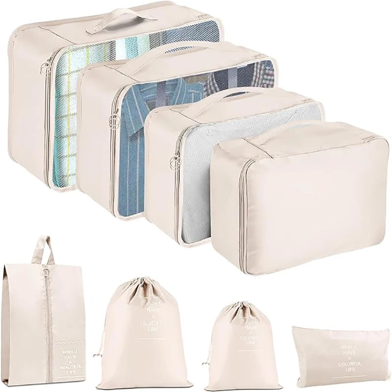 8-Piece Travel Packing Cubes Set Mesh Luggage Organizer Bags