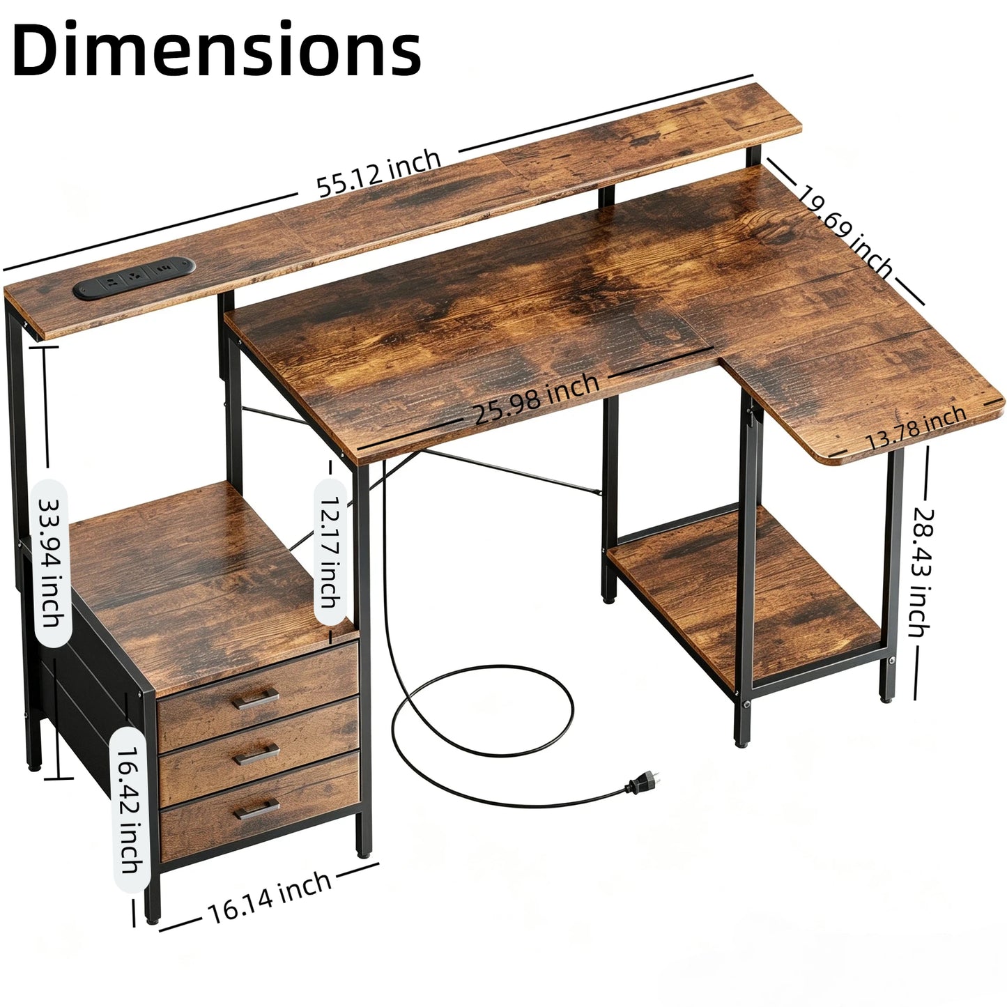 NEBMAAX Ergonomic Gaming Desk With Monitor Stand And Charging Station